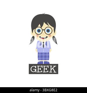 Geek girl tema personaggio cartoni animati illustrazione grafica vettoriale Foto Stock