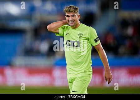 26 ottobre 2021, VITORIA, ALAVA, SPAGNA: Raul Guti dell'Elche CF gesti durante il campionato spagnolo, la Liga, partita di calcio tra il Deportivo Alaves e l'Elche CF a Mendizorrotza il 26 ottobre 2021 a Vitoria, Spagna. (Immagine di credito: © Ricardo Larreina/AFP7 via ZUMA Press Wire) Foto Stock