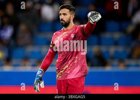 26 ottobre 2021, VITORIA, ALAVA, SPAGNA: Pacheco del Deportivo Alaves gesti durante il campionato spagnolo, la Liga, partita di calcio tra Deportivo Alaves ed Elche CF a Mendizorrotza il 26 ottobre 2021 a Vitoria, Spagna. (Immagine di credito: © Ricardo Larreina/AFP7 via ZUMA Press Wire) Foto Stock