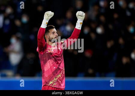 26 ottobre 2021, VITORIA, ALAVA, SPAGNA: Pacheco del Deportivo Alaves gesti durante il campionato spagnolo, la Liga, partita di calcio tra Deportivo Alaves ed Elche CF a Mendizorrotza il 26 ottobre 2021 a Vitoria, Spagna. (Immagine di credito: © Ricardo Larreina/AFP7 via ZUMA Press Wire) Foto Stock