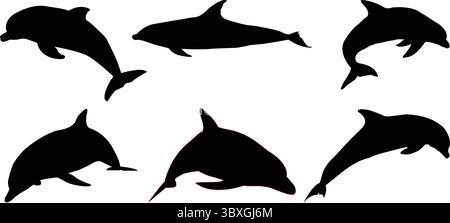 Silhouette piatte per i pesci delfini Illustrazione Vettoriale