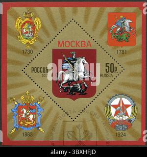 RUSSIA - CIRCA 2012: Un francobollo stampato in Russia mostra stemma di Mosca, Federazione Russa, circa 2012 Foto Stock