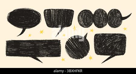 Bolla di pastello in stile gesso disegnato a mano su sfondo beige. Cornice di testo vettoriale ed elementi a bolle con disegno a matita. Ottimo per parlare Illustrazione Vettoriale