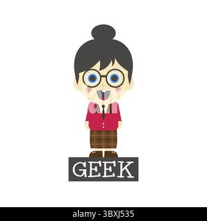 Geek girl tema personaggio cartoni animati illustrazione grafica vettoriale Foto Stock