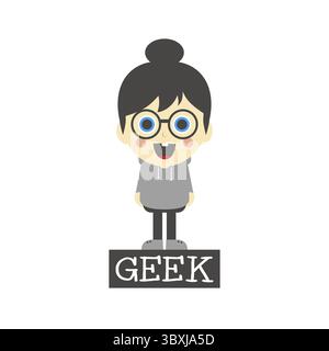 Geek girl tema personaggio cartoni animati illustrazione grafica vettoriale Foto Stock