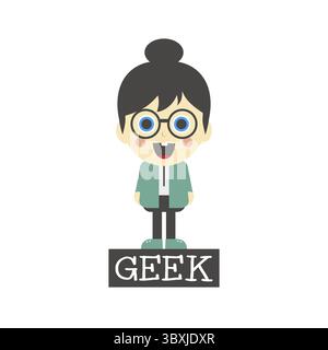 Geek girl tema personaggio cartoni animati illustrazione grafica vettoriale Foto Stock