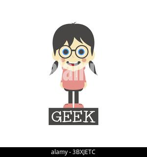 Geek girl tema personaggio cartoni animati illustrazione grafica vettoriale Foto Stock