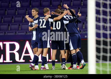 Vienna, Austria. 18 luglio 2025. VIENNA, AUSTRIA - 18 LUGLIO: Giubilo di Martin Winkler dell'Hertha BSC Berlin e della squadra durante l'amichevole pre-stagionale tra FK Austria Wien e Hertha BSC Berlin alla generali Arena il 18 luglio 2025 a Vienna, Austria.250718 SEPA 29 039 - 20250718 PD9341 credito: APA-PictureDesk/Alamy Live News Foto Stock