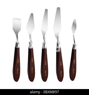 Set di 5 forme Palette Knife illustrazione a mano su sfondo bianco Illustrazione Vettoriale
