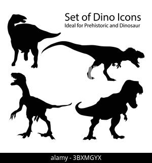 Set di icone Dino, ideale per temi preistorici e dinosauri - illustrazione vettoriale piatta Vol 03 Illustrazione Vettoriale