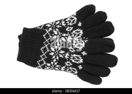 Guanti in maglia di lana caldi isolati su sfondo bianco Foto Stock