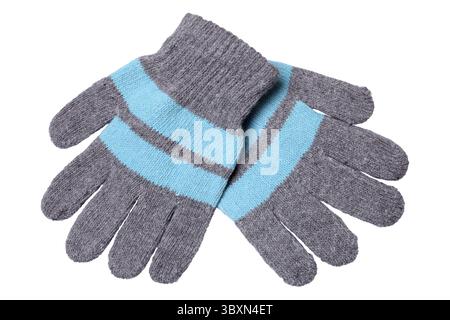 Guanti in maglia di lana caldi isolati su sfondo bianco Foto Stock
