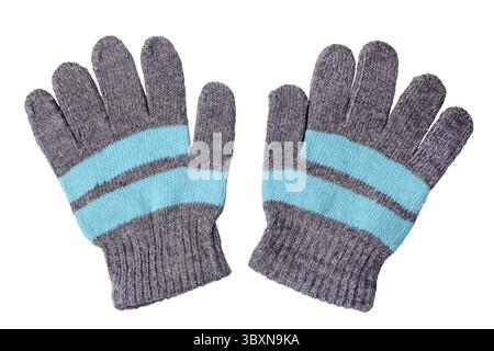 Guanti in maglia di lana caldi isolati su sfondo bianco Foto Stock
