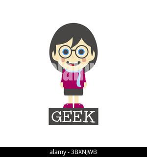 Geek girl tema personaggio cartoni animati illustrazione grafica vettoriale Foto Stock