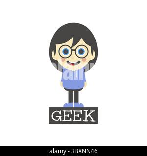 Geek girl tema personaggio cartoni animati illustrazione grafica vettoriale Foto Stock