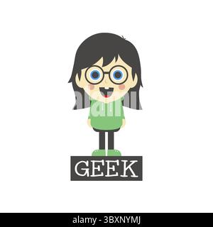 Geek girl tema personaggio cartoni animati illustrazione grafica vettoriale Foto Stock