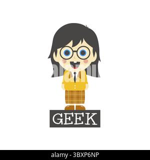 Geek girl tema personaggio cartoni animati illustrazione grafica vettoriale Foto Stock