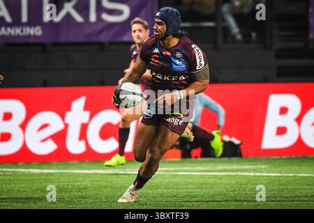 28 novembre 2021, Nanterre, Francia: Ulupano SEUTENI di Bordeaux durante la TOP 14 match tra Racing 92 e Union Bordeaux Begles (UBB) alla Paris la Defense Arena il 28 novembre 2021 a Nanterre vicino Parigi. (Immagine di credito: © Matthieu Mirville/ZUMA Press Wire) Foto Stock