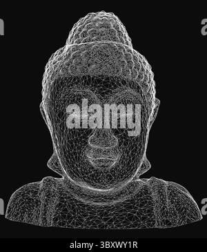 Primo piano di un volto con sfondo bianco. La faccia è disegnata in modo molto dettagliato, con molte linee e punti Illustrazione Vettoriale