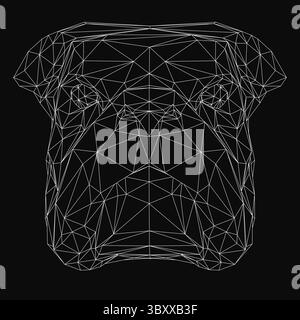 Illustrazione poligonale della testa di cane in bianco e nero, composta da forme geometriche complesse e linee pulite. Il design astratto presenta angoli netti Illustrazione Vettoriale