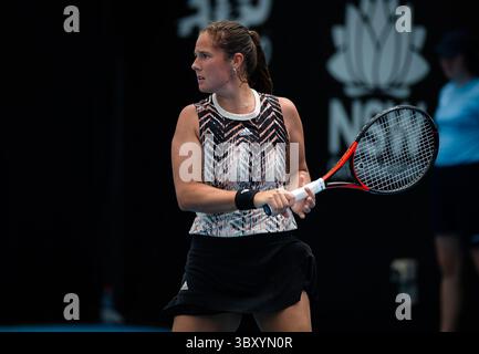 12 gennaio 2022, SYDNEY, AUSTRALIA: La Russia Daria Kasatkina in azione durante il secondo round del torneo di tennis Sydney Tennis Classic WTA 500 2022 contro il belga Elise Mertens (Credit Image: © Rob Prange/AFP7 via ZUMA Press Wire) Foto Stock