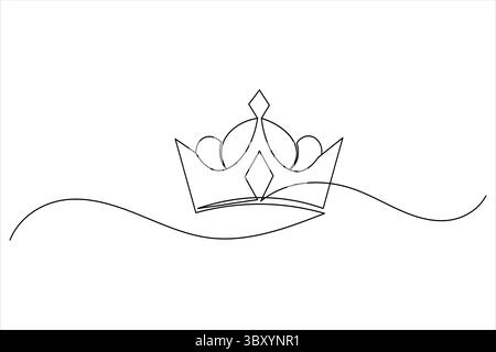 Disegno a corona continua su una linea di sfondo bianco con uno stile minimalista Illustrazione Vettoriale