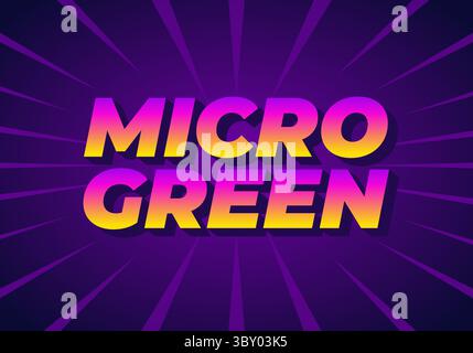 Un design grafico vivace con le parole MICRO GREEN in un'audace tipografia stilizzata. Lo sfondo è una sfumatura di viola con linee radiali radiali Illustrazione Vettoriale