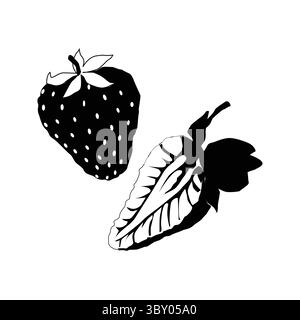Icona sagoma alla fragola isolata su sfondo bianco. Simbolo del contorno nero. Elemento di progettazione vettoriale Illustrazione Vettoriale