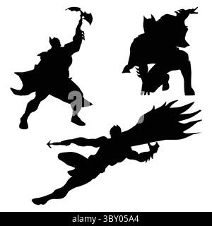 Superhero silhouette sfondo nero vol 3 Illustrazione Vettoriale