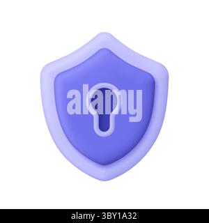 Schermatura viola con un foro per chiavetta. Concetto di sicurezza, protezione, privacy, controllo degli accessi, sicurezza informatica e sicurezza dei dati. icona vettoriale 3d. Cartoni animati minimali Illustrazione Vettoriale
