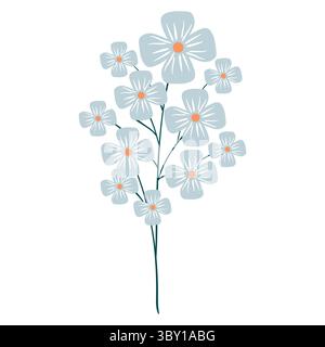 Delicati piccoli fiori azzurri pallidi su Uno stelo sottile. Delicata pianta selvatica dei cartoni animati. Una deliziosa erba naturale perfetta per inviti, biglietti, poster, vacanze Illustrazione Vettoriale