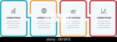 infografica del processo aziendale a forma di scatola quadrata a 4 fasi Illustrazione Vettoriale