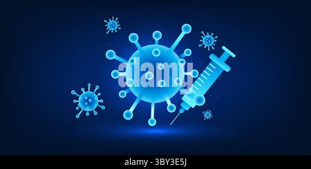 Tecnologia medica, l'invenzione di vaccini contro le malattie emergenti, virus sul lato con una siringa sul lato per prevenire la diffusione di d Illustrazione Vettoriale