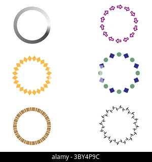 Ripetizione circolare degli anelli. Sfumatura nera audace. Cornice astratta semplice. Bordo geometrico minimo. Illustrazione Vettoriale