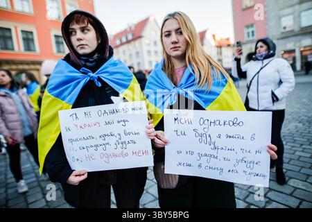 25 febbraio 2022, Breslavia, Breslavia, Polonia: In Polonia, continuano le proteste della popolazione Ucraina contro l'aggressione russa contro il loro paese (immagine di credito: © Krzysztof Zatycki/ZUMA Press Wire) Foto Stock