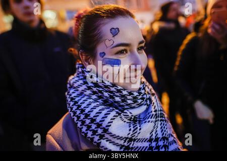 25 febbraio 2022, Breslavia, Breslavia, Polonia: In Polonia, continuano le proteste della popolazione Ucraina contro l'aggressione russa contro il loro paese (immagine di credito: © Krzysztof Zatycki/ZUMA Press Wire) Foto Stock