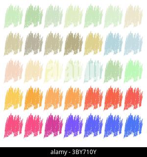Esempi di texture di gesso pastello. Una colorata tavolozza di scarabocchi disegnati a mano per bambini e progetti di design Illustrazione Vettoriale