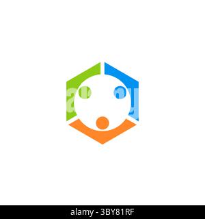 Icona simbolo del logo del lavoro di squadra con forma esagonale. Connected People Team Work logo simbolo icona disegno vettoriale Illustrazione Vettoriale