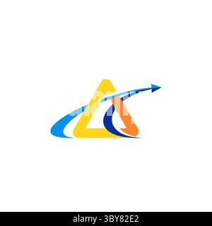 Icona del simbolo del logo finanziario con freccia triangolare, lettera A e simbolo del logo con freccia diretta disegno vettoriale Illustrazione Vettoriale