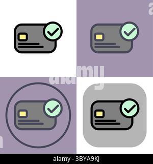 Simbolo di pagamento confermato con carta bancaria - pagamenti, metodi di pagamento, pagamento senza contatto e icona di pagamento digitale. Illustrazione Vettoriale