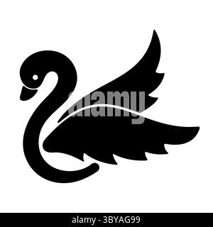 Elegante silhouette Black Swan. Questa illustrazione in bianco e nero presenta la forma graziosa di un cigno, stilizzato in una silhouette liscia e fluida. Illustrazione Vettoriale