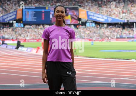 Londra, Regno Unito. 19 luglio 2025. L'atletica Diamond League arriva al London Stadium mentre alcuni dei migliori atleti del mondo si sfidano di fronte a una folla tutto esaurito. Morgan Lake, vincitore del salto in alto femminile. Credito: Vista orientale/Alamy Live News Foto Stock