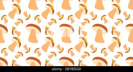 Accogliente motivo autunnale senza cuciture con funghi. Illustrazione vettoriale disegnata a mano per banner e contenuti digitali Illustrazione Vettoriale