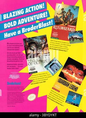1989 NES Nintendo Games American ad, Guardian Legend, Legacy of the Wizard, The Battle of Olympus Foto Stock
