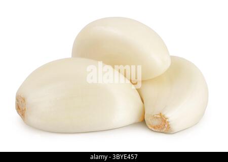 spicchi d'aglio isolati su sfondo bianco primo piano Foto Stock