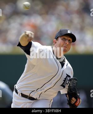 27 luglio 2008 - il lanciatore titolare dei Detroit Tigers Zach Miner lanciò nel primo inning contro i Chicago White Sox al Comerica Park di Detroit, Michigan, domenica 27 luglio 2008. I Tigers hanno vinto 6-4. ) (Immagine di credito: © Julian H. Gonzalez/Detroit Free Press via ZUMA Press Wire) Foto Stock