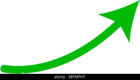 Una freccia verde disegnata a mano si curva verso l'alto, simboleggiando il movimento positivo, la crescita e il miglioramento su uno sfondo bianco. Illustrazione Vettoriale