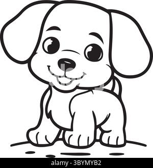 Semplice pagina da colorare per cuccioli cartoni animati Illustrazione Vettoriale
