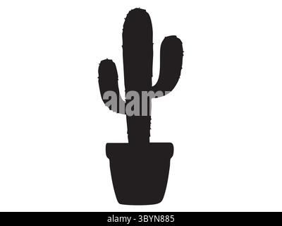 Silhouette nera di cactus incapsulati isolata su sfondo bianco, illustrazione vettoriale. concetto di piante desertiche, arredamento minimalista, design ispirato alla natura Illustrazione Vettoriale