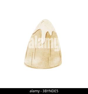 Illustrazione ad acquerello di montagna beige roccia stilizzata con picco innevato disegnato a mano in stile infantile su sfondo isolato per il design di carte e poster Foto Stock